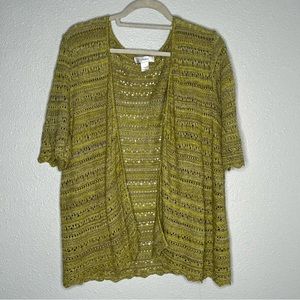 CJ Banks Olive Green Open-Front Sweater